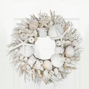 DECOR-WREATH-White Starfish & Sea Urchin Coastal Seashell Wreath - Pleasant Beach Living