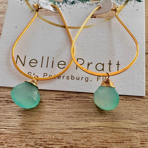 JEWELRY-EARRINGS- Shooketh- aqua teardrop gemstone gold dangle earrings - Pleasant Beach Living