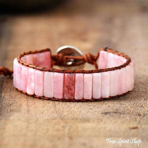 JEWELRY- BRACELET-Natural Pink Opal Stone Leather Wrap Bracelet - Pleasant Beach Living