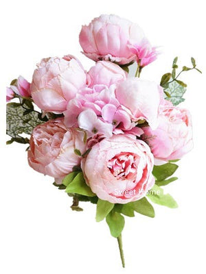 Soft pink peony silk wedding bouquet featuring 18-inch blooming peonies from Sweet Home Deco.