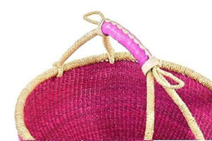 BASKET- TOTE- Pink Bolga African Market Basket Handmade in Ghana – Large