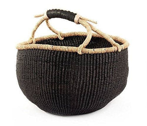 BASKET- TOTE- Large Ghana African Basket | Bolga Ghana Basket - Solid Black