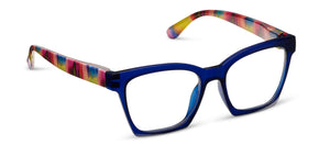 Peepers Maisie blue light eyeglasses with clear frames and blue-tinted lenses for screen protection.