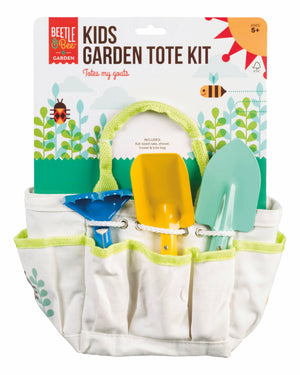 Toysmith kids garden tote kit with beetle and bee-themed toys, including small gardening tools and accessories for children.