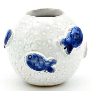 DECOR-White Vase with Blue Small Fish Design - Pleasant Beach Living