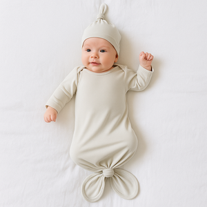 BABY- CLOTHING Bamboo Knotted Baby Gown/Beanie | Ivory, Rose, Taupe & Sage - Pleasant Beach Living