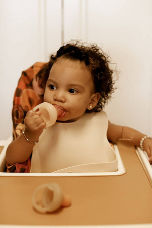 BABY- Silicone Baby Bib Roll Up & Stay Closed - (Sand) - Pleasant Beach Living