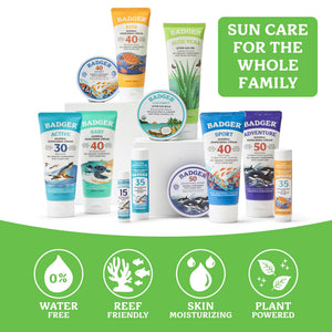 Badger Aloe Vera Gel for face and body, soothing sunburn relief with natural aloe vera and moisturizing ingredients.