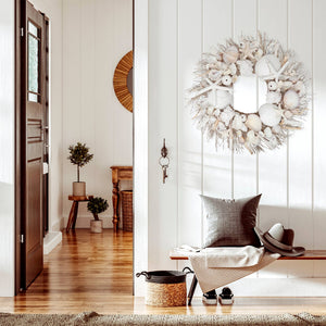 DECOR-WREATH-White Starfish & Sea Urchin Coastal Seashell Wreath - Pleasant Beach Living