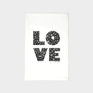 Green Bee Tea Towels love-themed kitchen towel with colorful printed design, ideal for drying dishes or adding decor to the kitchen.