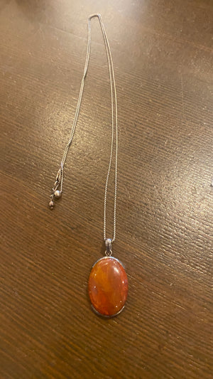 JEWELRY-NECKLACE-Sterling Silver Necklace with Stone Pendant