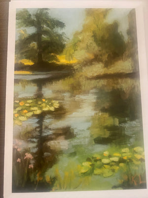 GREETING CARDS-Water Lilies at Battle Point Pond: Painted by Local Artist Kathy Levine - Pleasant Beach Living