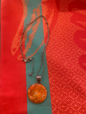 JEWELRY-NECKLACE- Sterling Silver Necklace with Stunning Orange Stone Pendant