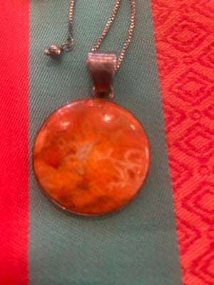 JEWELRY-NECKLACE- Sterling Silver Necklace with Stunning Orange Stone Pendant
