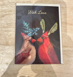 GREETING CARD- Cardinal Love Card - Gold Foil - With Love