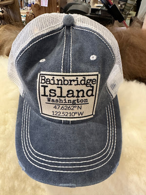 dkhandmade Bainbridge Island Washington hat, casual clothing accessory with a stylish design, shown in a close-up image.