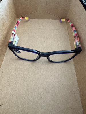 Peepers Spotlight reading glasses with clear frames and adjustable temples, displayed on a white background.