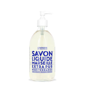 StephanYoung Marseille liquid soap with Mediterranean Sea scent in a 16.7 fl oz glass bottle, showcasing the elegant packaging.