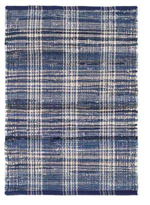 RUG- DASH AND ALBERT-Denim Plaid Handwoven Cotton Rug (2x3) - Pleasant Beach Living