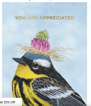 GREETING CARD- You are Appreciated Warbler Card  - 4.25 x 5.5"" - Pleasant Beach Living
