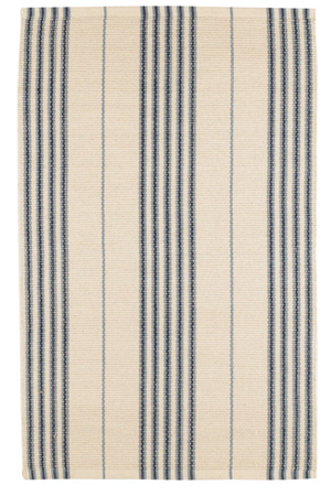 Blue handwoven cotton rug by Dash and Albert, Conway pattern, 2x3 feet, crafted by AnS.