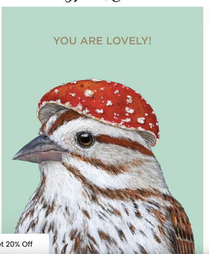 HnC greeting card featuring a lovely sparrow design with foil accents, perfect for sending warm wishes.