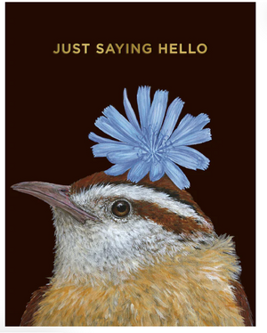 GREETING CARD- Hello Wren Card Gold Foil - Pleasant Beach Living