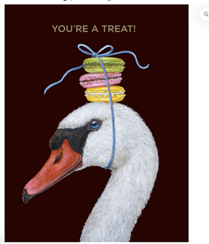 GREETING CARD- Macaroon Swan Card with foil - Pleasant Beach Living