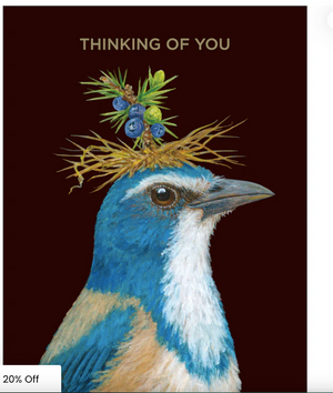 GREETING CARD- Thinking of You Blue Jay Card with foil - 4.25 x 5.5"" - Pleasant Beach Living