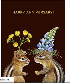 GREETING CARD- Anniversary Chipmunks Card Gold Foil - Pleasant Beach Living