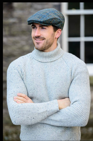 HATS-Trinity Tweed Flat Caps -Grey with Stripes - Made in Ireland - Unisex - Pleasant Beach Living