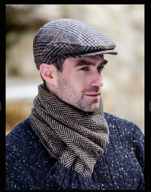HATS-Trinity Tweed Flat Caps -Brown with Stripes - Made in Ireland - Unisex - Pleasant Beach Living