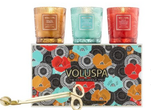 CANDLE- VOLUSPA- SET OF 3-The Icons Candle Trio (Goji, Baltic, French Cade) - Pleasant Beach Living