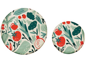 Reusable CCOI beeswax food covers with fun printed designs for food storage, flexible and eco-friendly kitchen accessory.