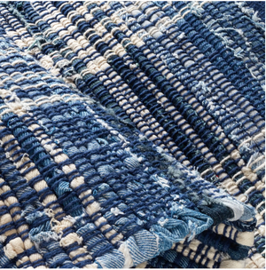 An AnS denim plaid handwoven cotton rug in a 2x3 size with a casual, textured design suitable for living spaces.
