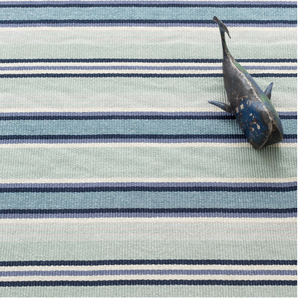 Handwoven Barbados Stripe cotton rug by AnS, featuring vibrant colors and a 2' x 3' rectangular design.