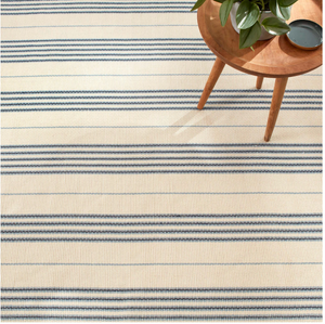 Handwoven Conway Blue cotton rug by AnS, 2x3 feet, featuring a stylish dash and Albert pattern on a soft blue background.