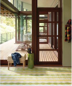 Green washable safety net rug by AnS, Dash and Albert, with a 2x3 foot machine washable design for safety and comfort.