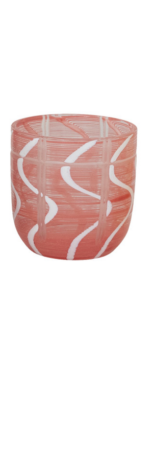Clear CCOI drinking glass with colorful stripes and a wave design, perfect for casual dining and beverage serving.
