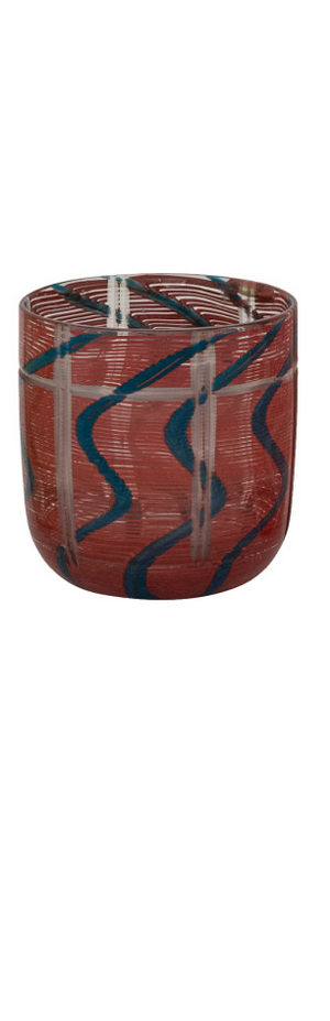Clear drinking glass with striped and wave design from CCOI, featuring a modern aesthetic and a smooth, rounded shape.