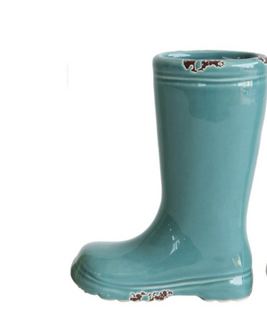 Distressed stoneware boot-shaped vase in four colors, decorative CCOI vase for floral arrangements and home decor.