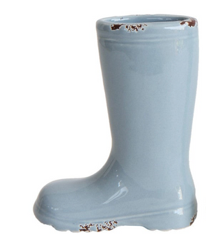 Distressed stoneware boot-shaped vase in four colors, decorative CCOI vase for floral arrangements and home decor.