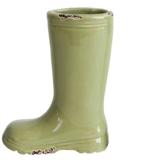 Distressed stoneware boot vase by CCOI in four colors, decorative ceramic vase with rustic, vintage-inspired design.