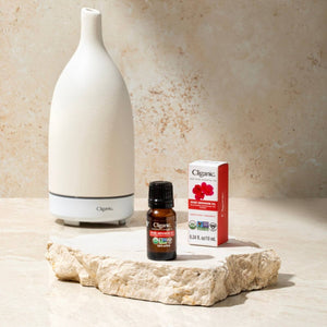 White ceramic aromatherapy essential oil diffuser from Cliganic with a sleek, modern design and a small water reservoir.