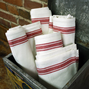 KITCHEN TOWELS- Vintage Farmhouse Retro Red Stripe Dish Towels-Set of 3 - Pleasant Beach Living