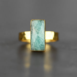 JEWELRY-RING-Amazonite  Rectangle Ring on a Hand Hammered Band - Pleasant Beach Living