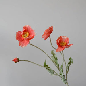 Colorful 22-inch silk poppy floral stem with flocked petals, perfect for decorative floral arrangements by Sweet Home Deco.