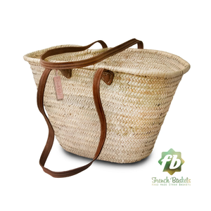 FRENCH BASKET/HANDBAG- Best Straw Tote Bag Long Flat Leather Handle - Pleasant Beach Living