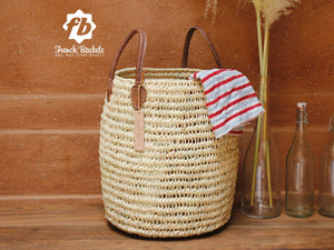 BASKET- Large Round Laundry Baskets with Double Leather Handles - Pleasant Beach Living