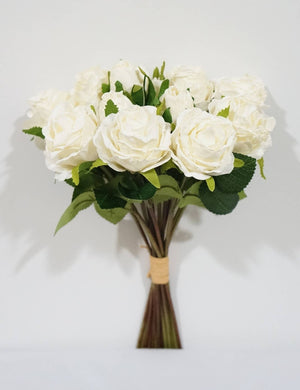FLOWERS-ROSES- 15''T Silk Spring Rose Bouquet,13 Single Stem Roses Bunch - Pleasant Beach Living